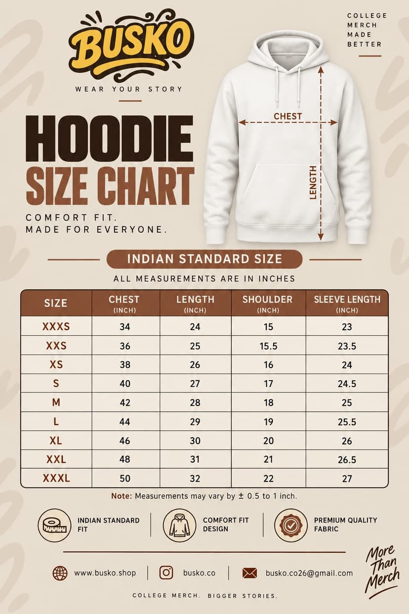 Hoodie size chart